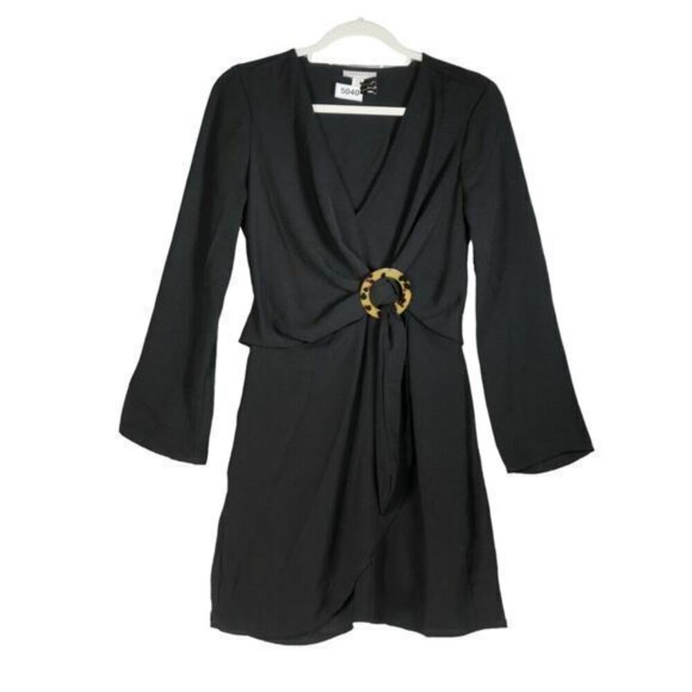 NWT TopShop Black Mini Wrap Dress Tortoise Shell Belt Loop Size 2